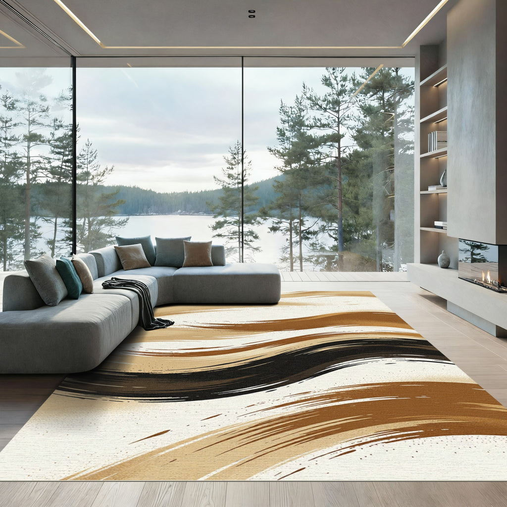 Rich Brown Brushstroke Flow Rug