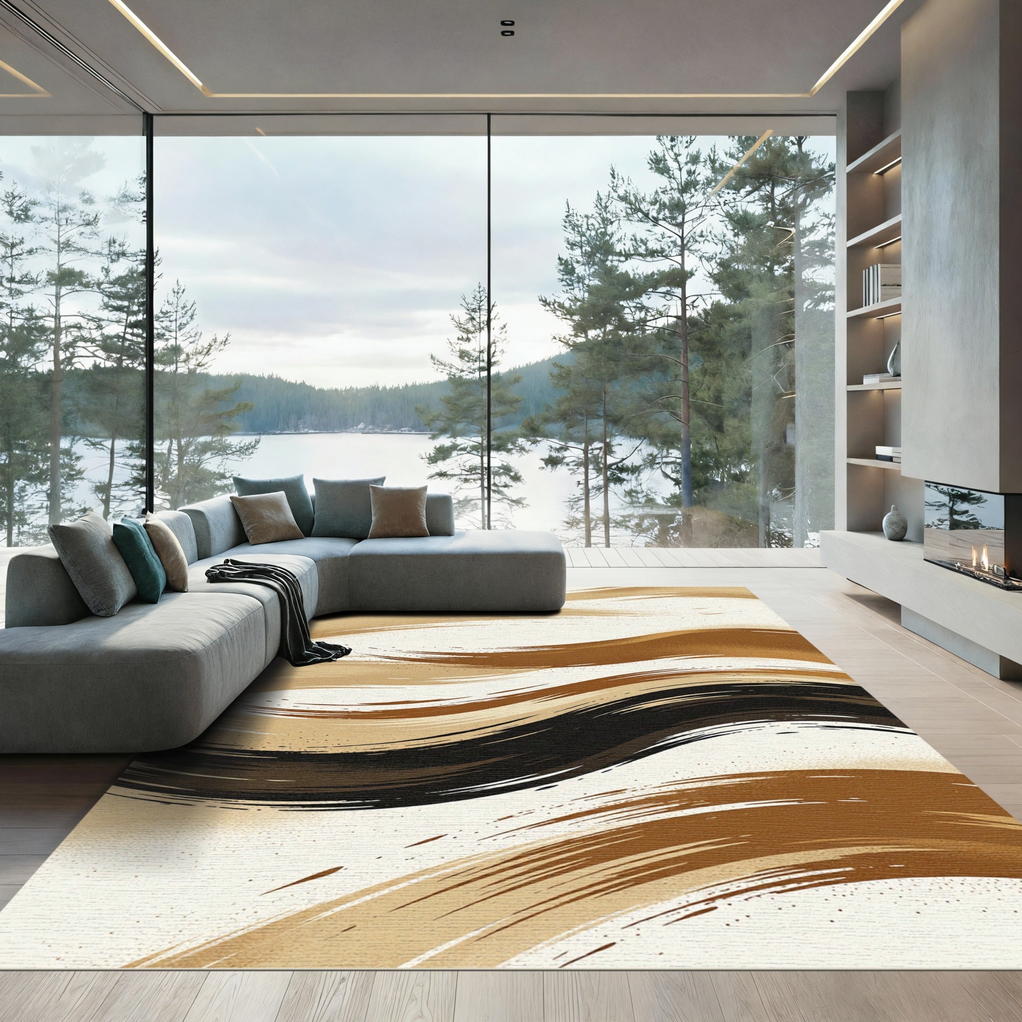 Rich Brown Brushstroke Flow Rug
