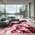Abstract Burgundy Flowing Ink Swirls Rug