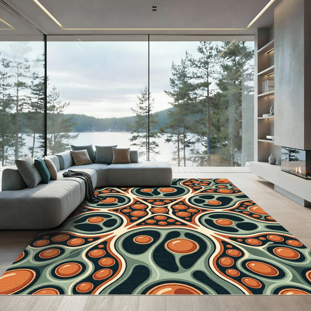 Abstract Organic Sphere Clay Green Art Rug