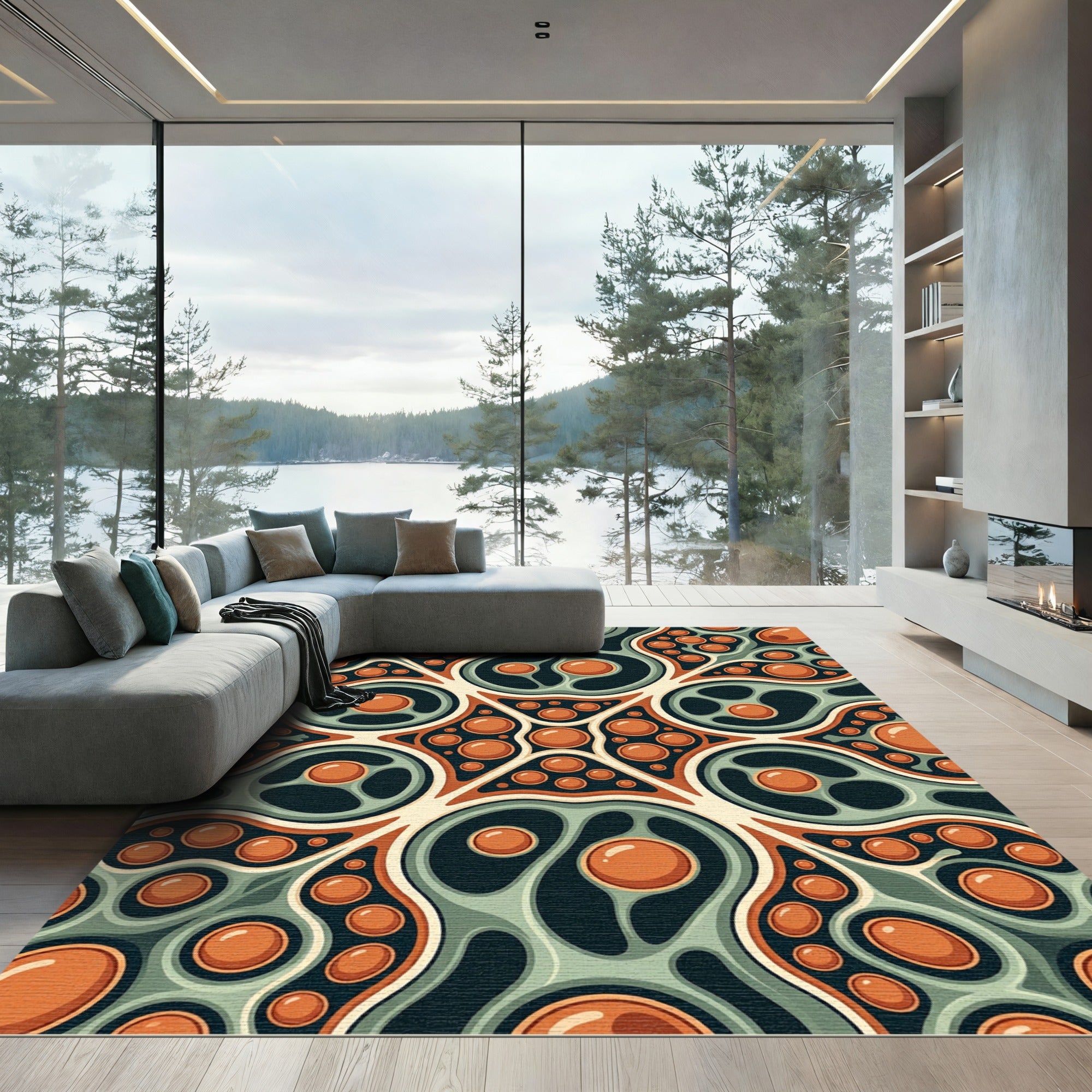 Abstract Organic Sphere Clay Green Art Rug