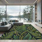 Vibrant Green Fern Scrollwork Arrangement Rug