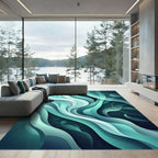 Abstract Teal Liquid Wave Flow Rug