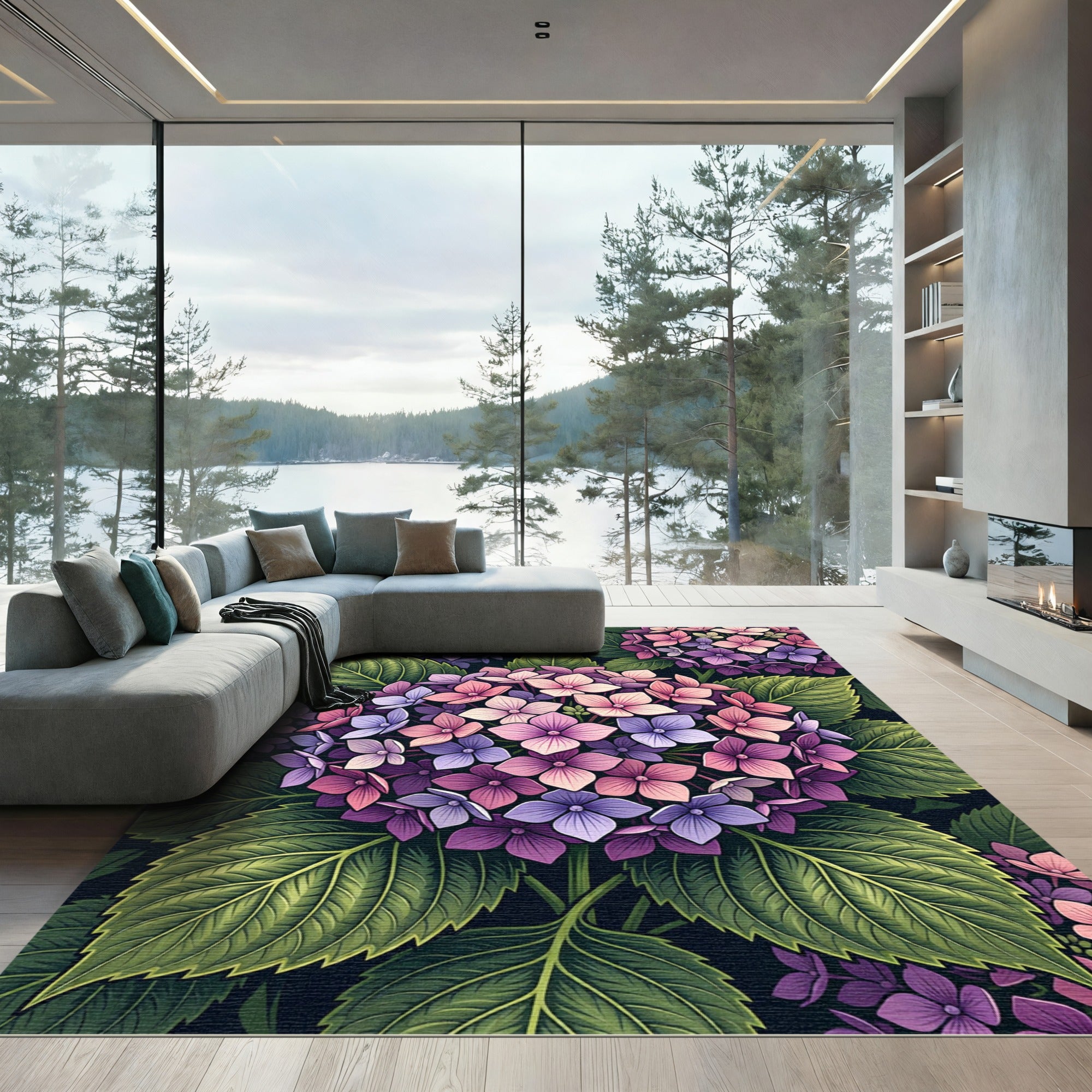 Vibrant Pastel Hydrangea Botanical Floral Rug