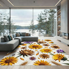 Sunny Sunflower Meadow with Wheat Field Rug