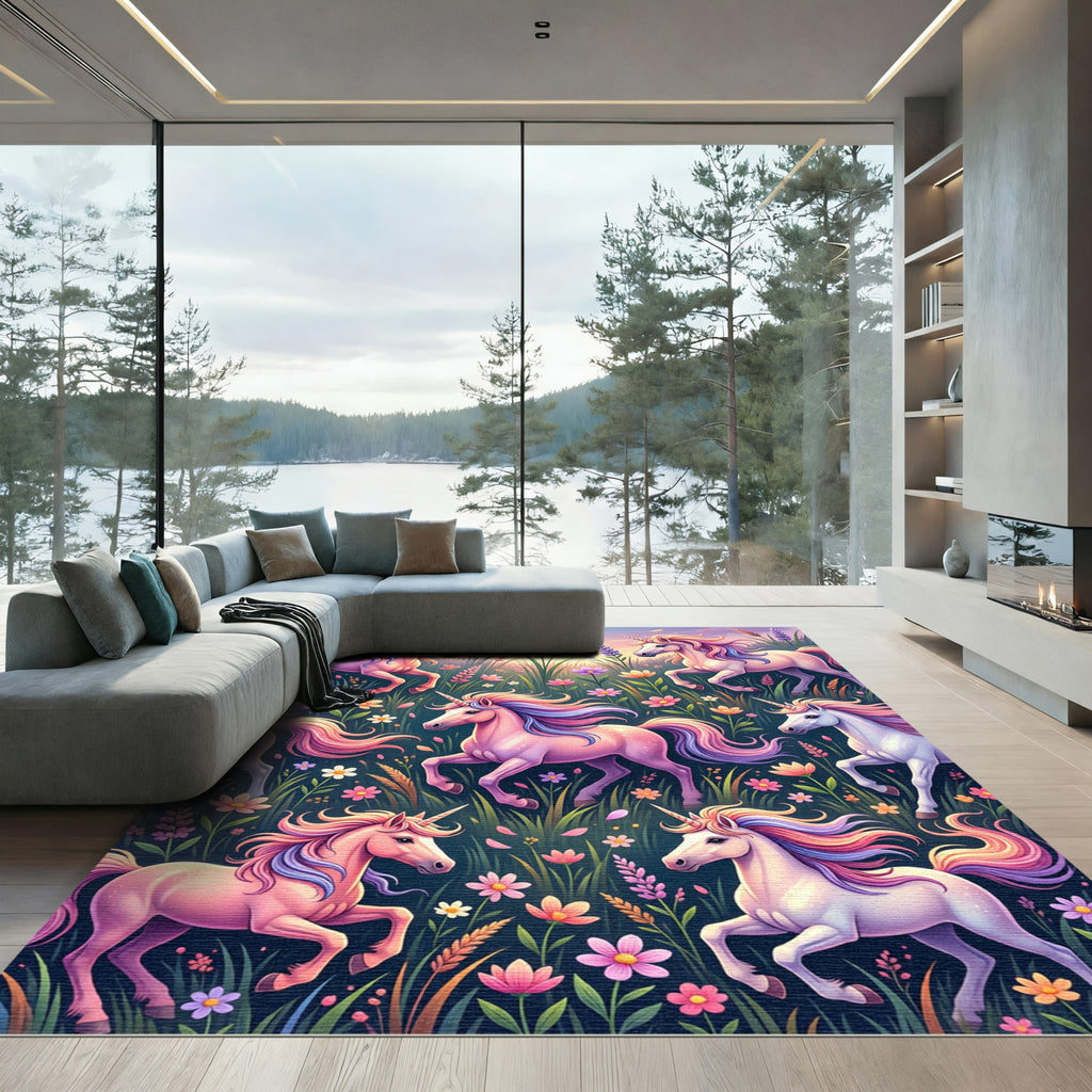 Whimsical Pastel Unicorn Floral Meadow Rug