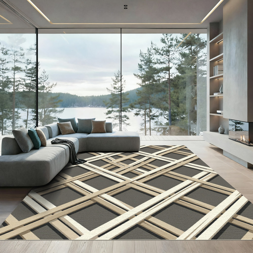Neutral Geometric Lattice Layered Grid Rug