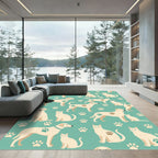 Cream Pets and Paw Prints Aqua Rug