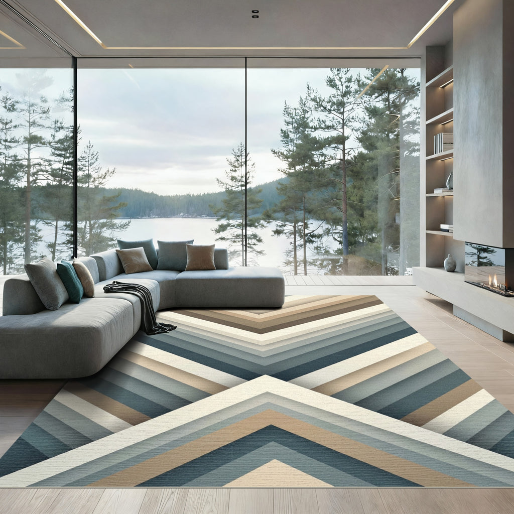 Modern Geometric Chevron Earthy Tones Rug