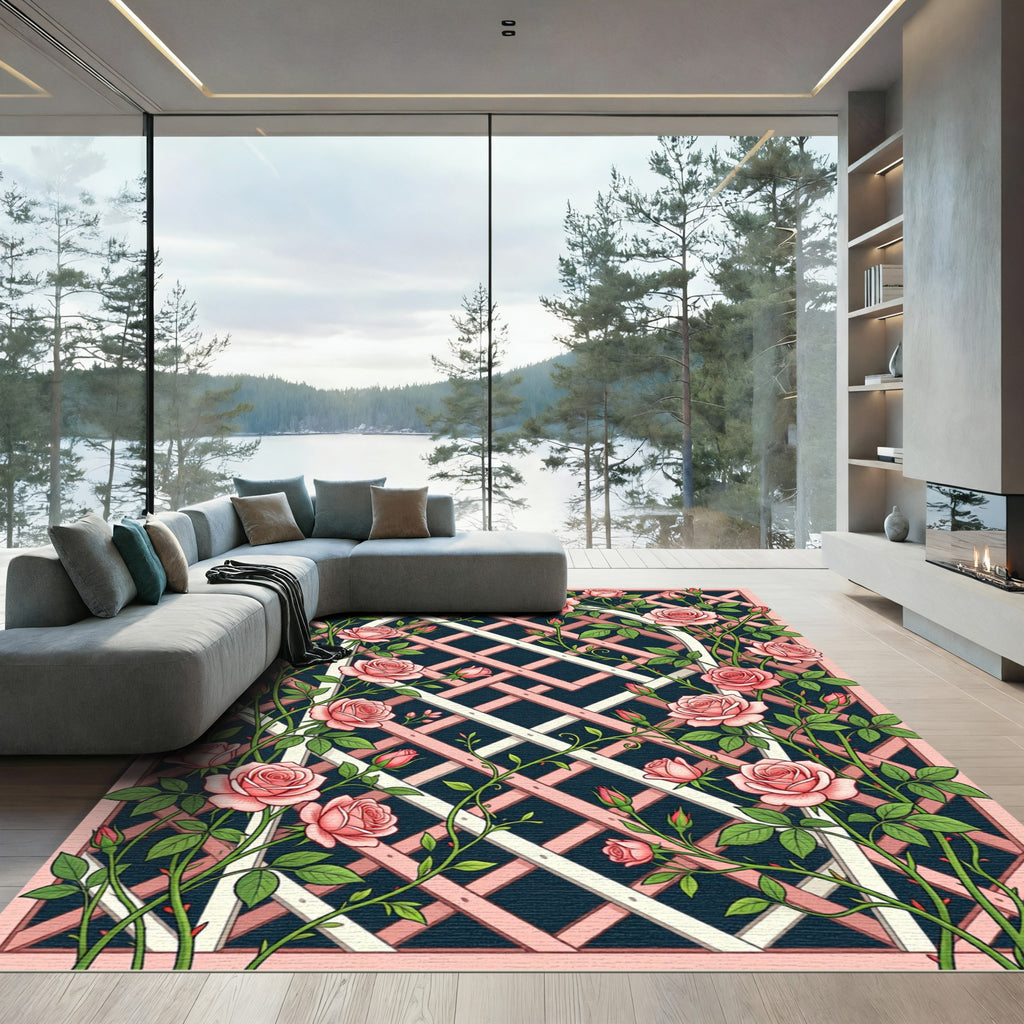 Pink Garden Trellis Rose Arch Rug