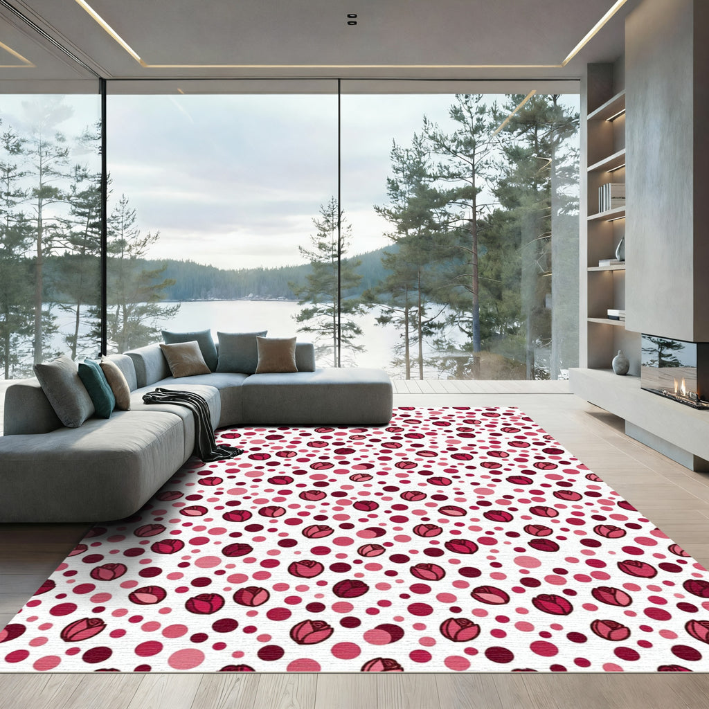 Red Rose Polka Dot Scatter Rug
