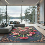 Elegant Pink Floral Rose Medallion Rug