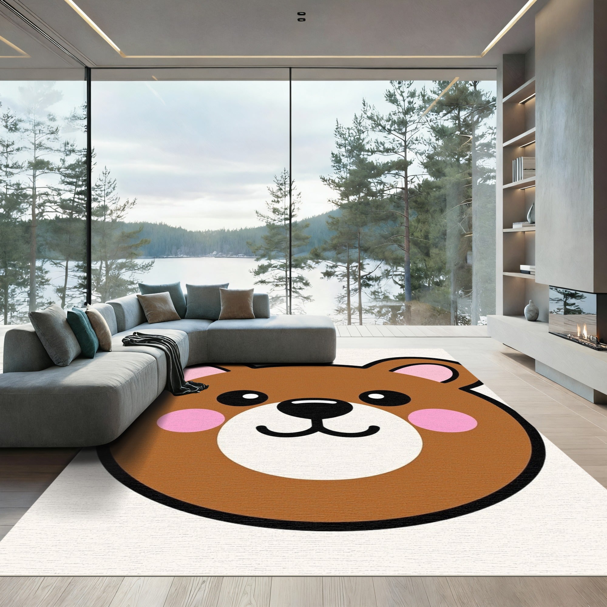 Cute Brown Bear Face Pink Cheeks Rug