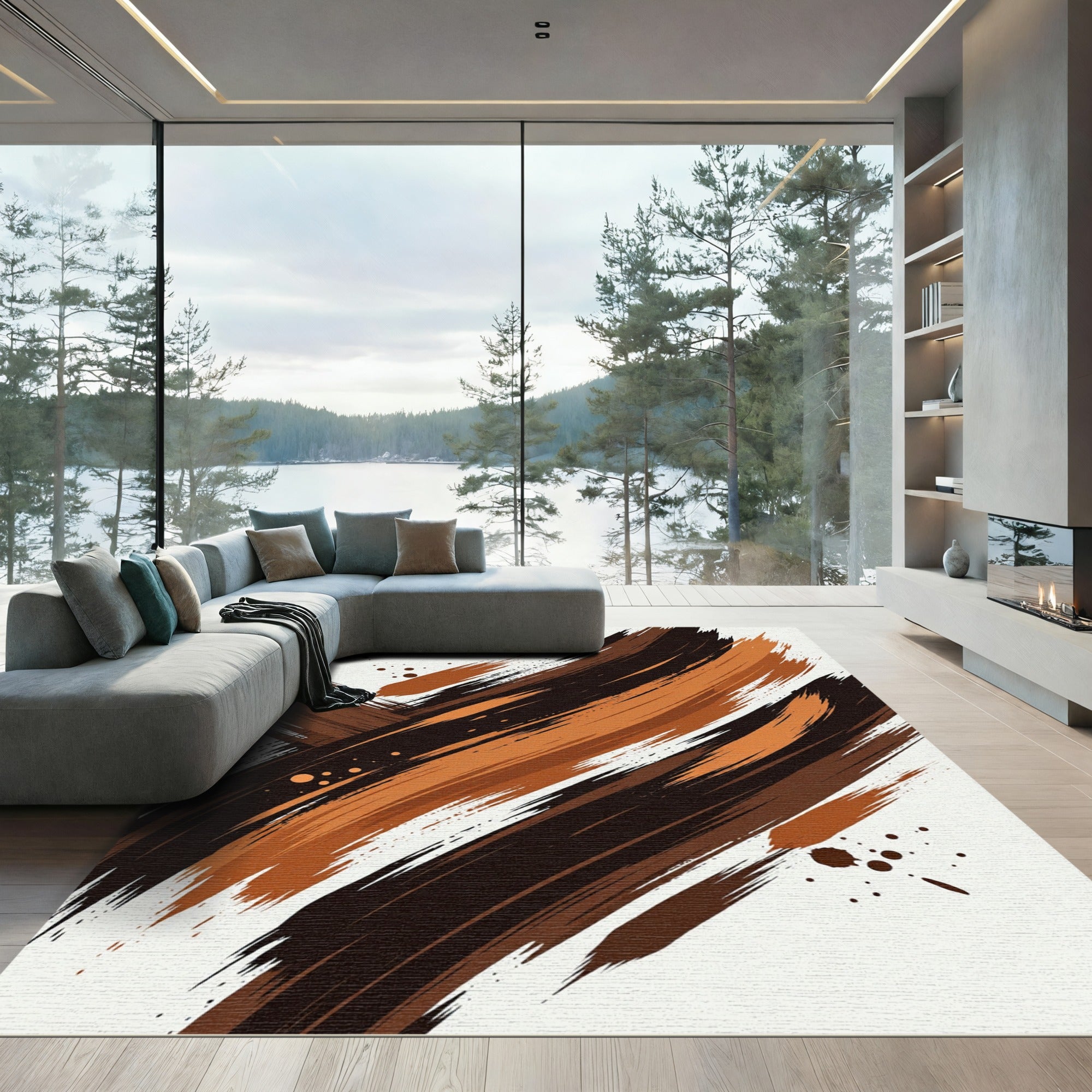 Bold Brown Brushstroke Splash Rug