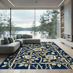 Cream Roses Trellis Navy Rug