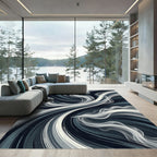 Abstract Monochrome Swirling Smoke Wave Rug