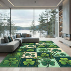 Emerald Clover Vine Patchwork Grid Rug