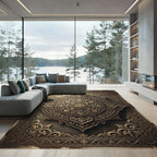 Elegant Bronze Ornate Floral Medallion Rug