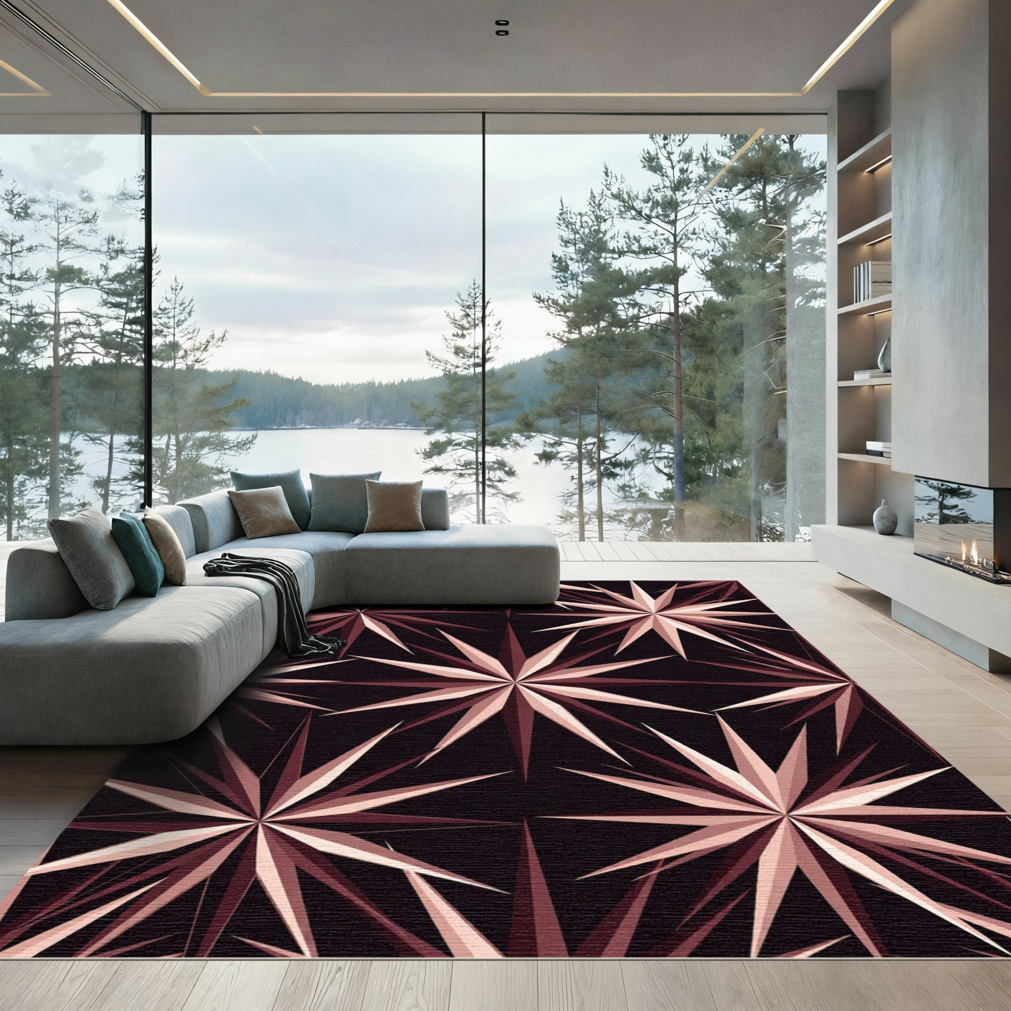 Crimson Sharp Starburst Geometric Composition Rug