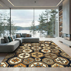 Vintage Orange Cross Floral Octagon Rug