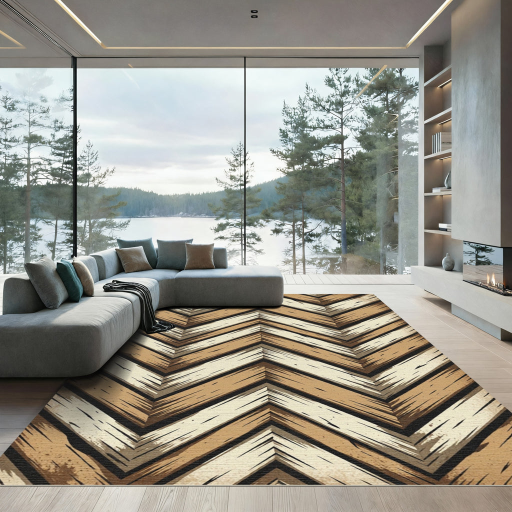 Rustic Wood Grain Chevron Rug