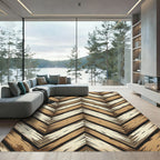 Rustic Wood Grain Chevron Rug