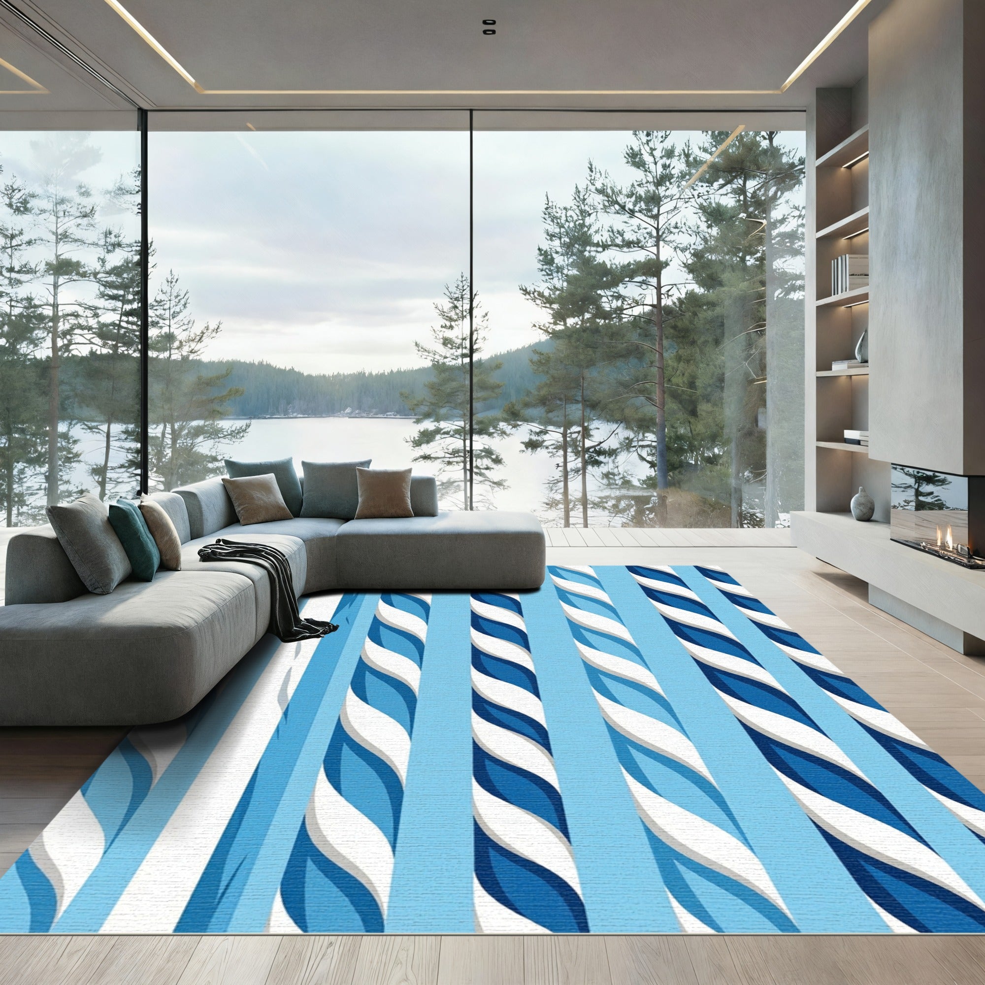 Blue White Twisted Stripe Harmony Rug