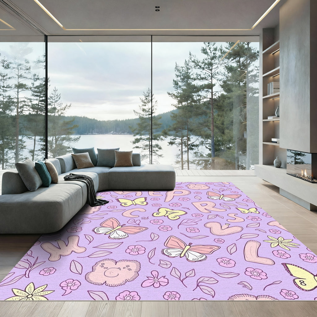 Pastel Butterflies and Flowers Alphabet Rug