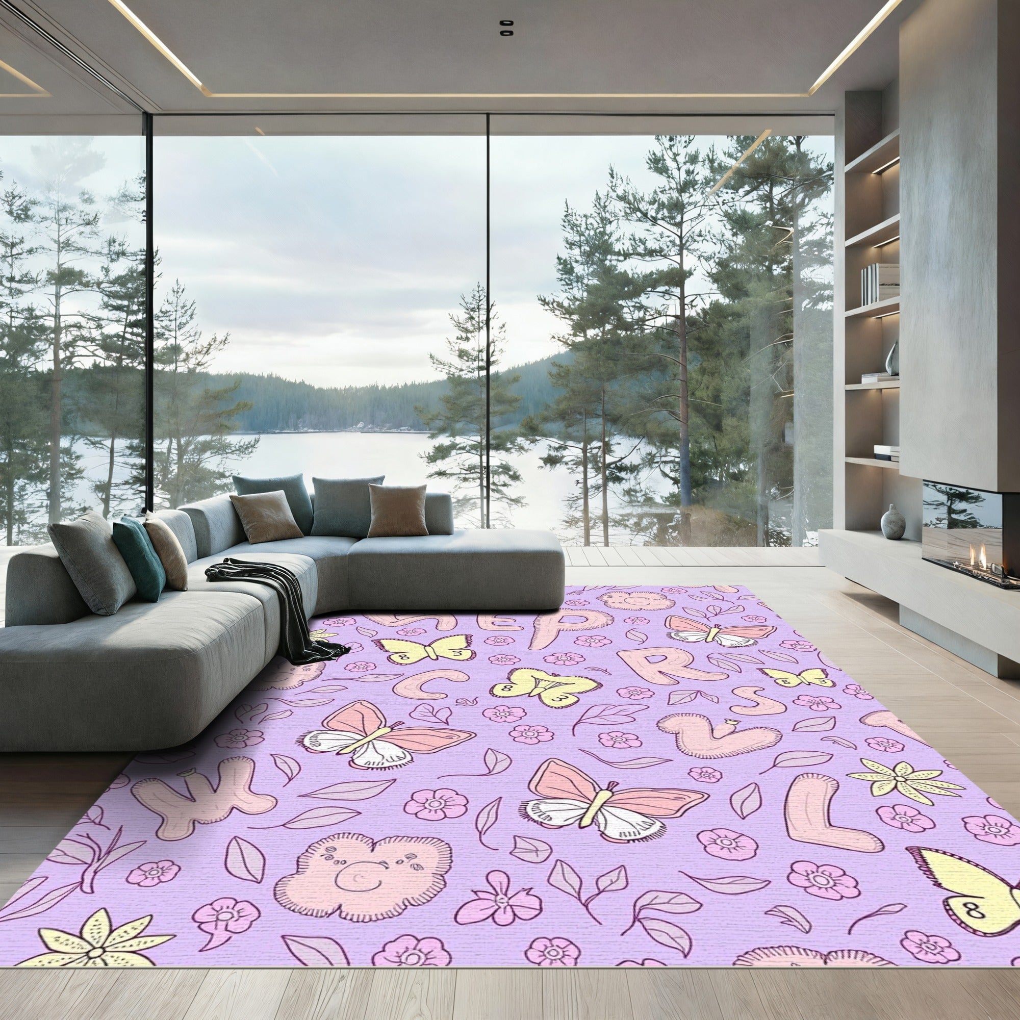 Pastel Butterflies and Flowers Alphabet Rug