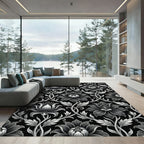 Elegant Monochrome Floral Scroll Jacquard Rug