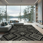 Sophisticated Monochrome Geometric Tribal Diamond Rug