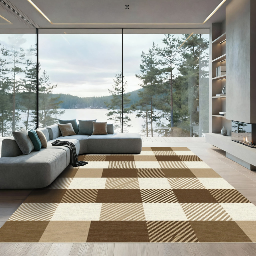 Classic Earthy Brown Plaid Checkered Rug
