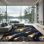 Celestial Gold Comet Galaxy Night Sky Rug