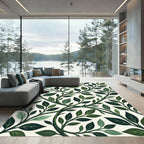 Verdant Green Vine Leaf Swirl Rug