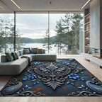 Ethereal Silver Floral Medallion Blue Rust Rug