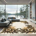 Golden Cream Floral Leaf Arrangement Rug