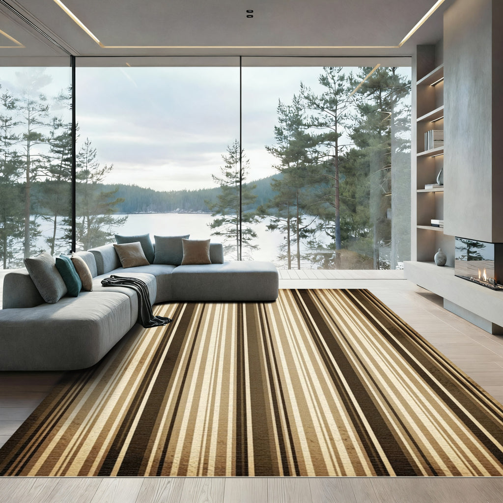 Vintage Sepia Neutral Vertical Stripe Rug