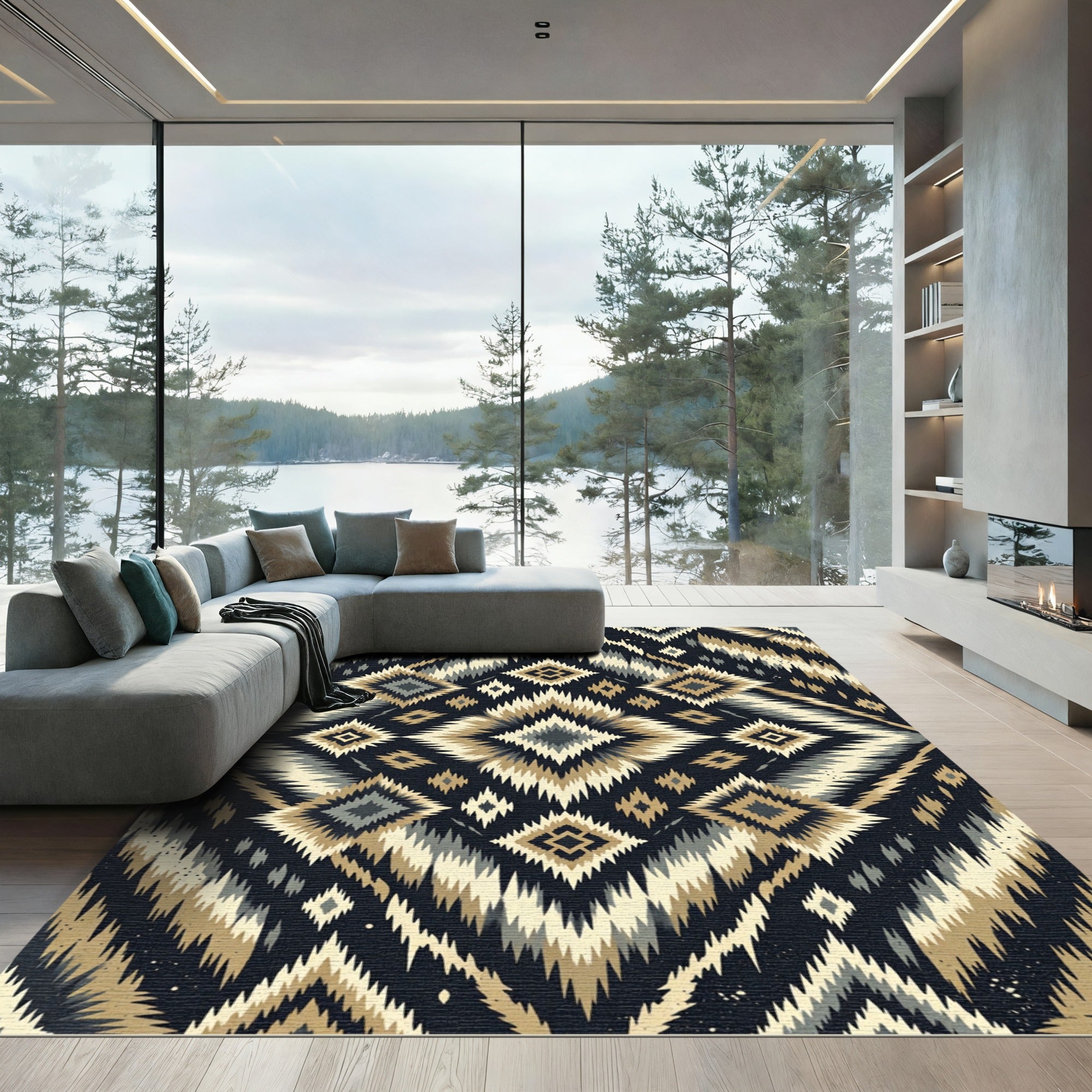 Earthy Zigzag Diamond Geometric Rug