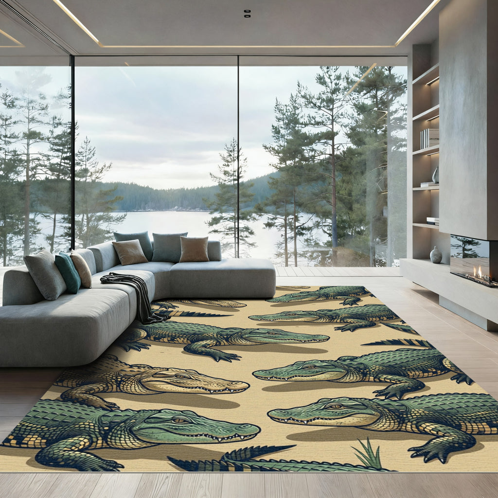 Earthy Green Alligator Reptile Texture Rug