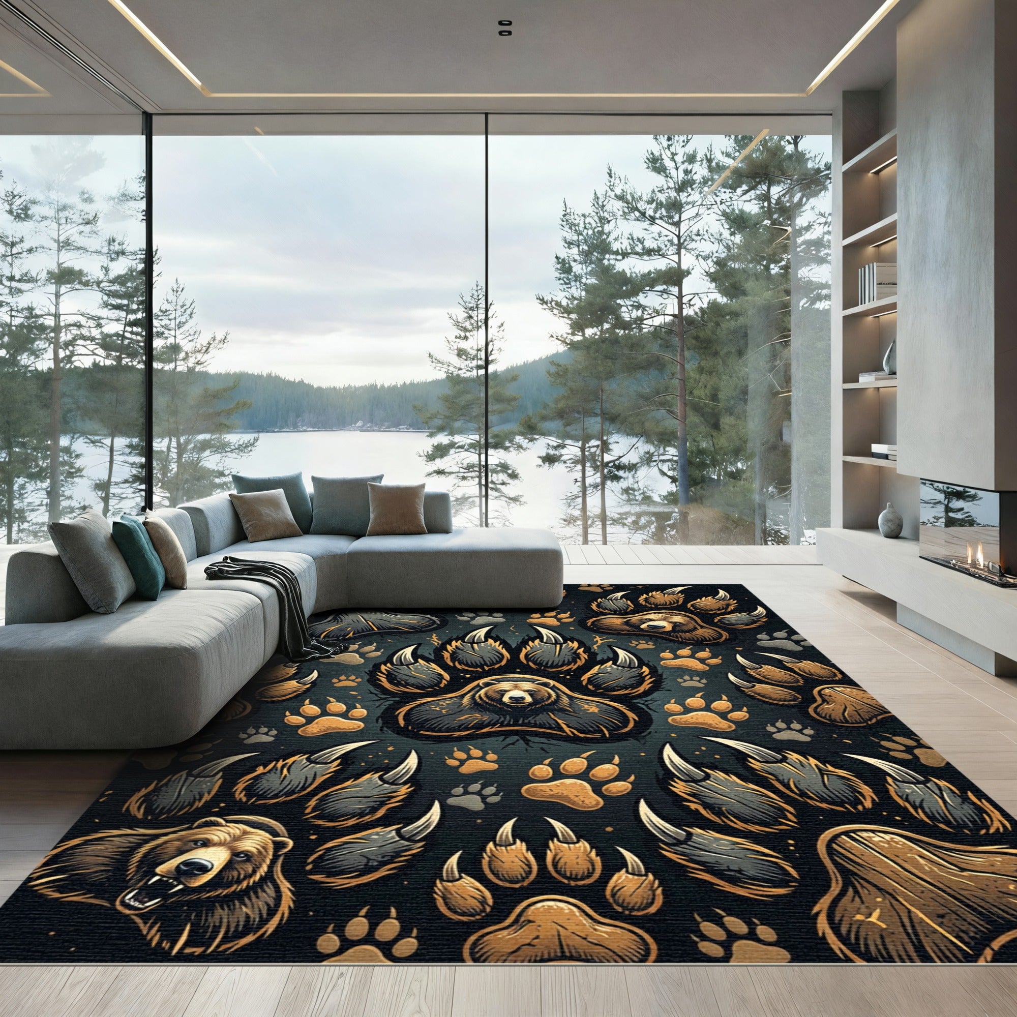 Bear Claws Paw Prints Medallion Rug