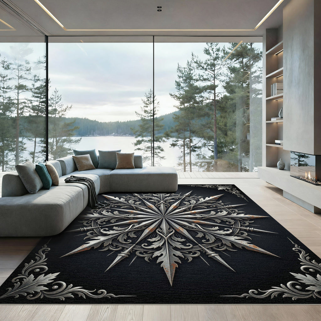 Silver Iron Gothic Star Medallion Rug