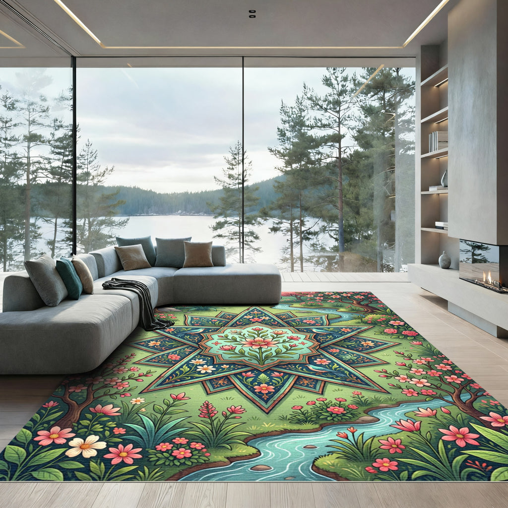 Botanical Star Medallion Spring Garden Rug