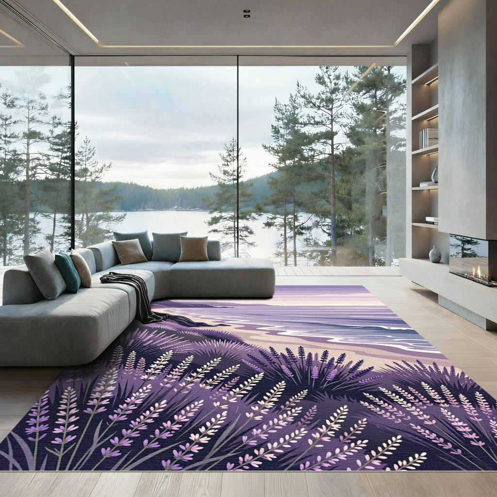 Purple Lavender Coastal Landscape Serenity Rug