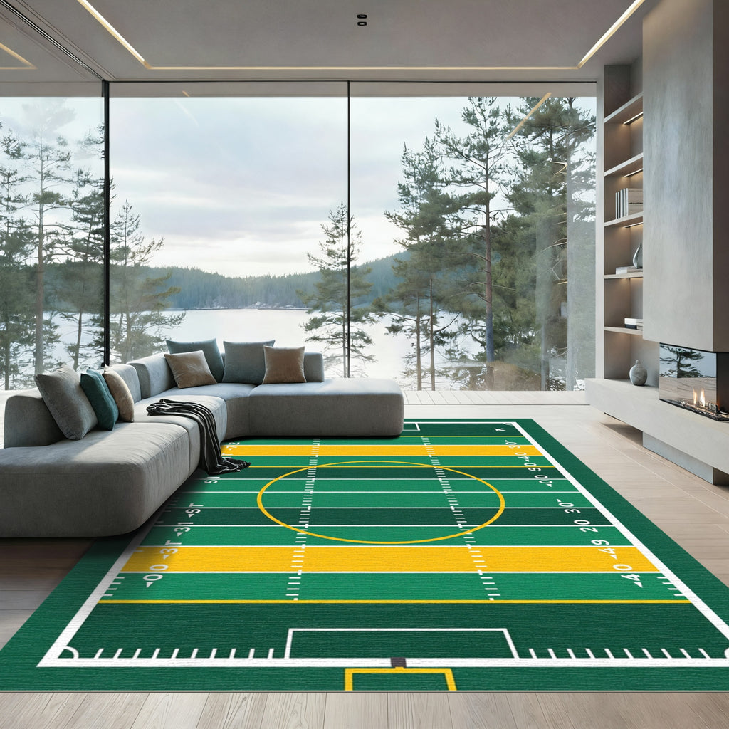 Green and Yellow Football Field Rug