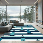 Coastal Nautical Lighthouse Blue Striped Rug