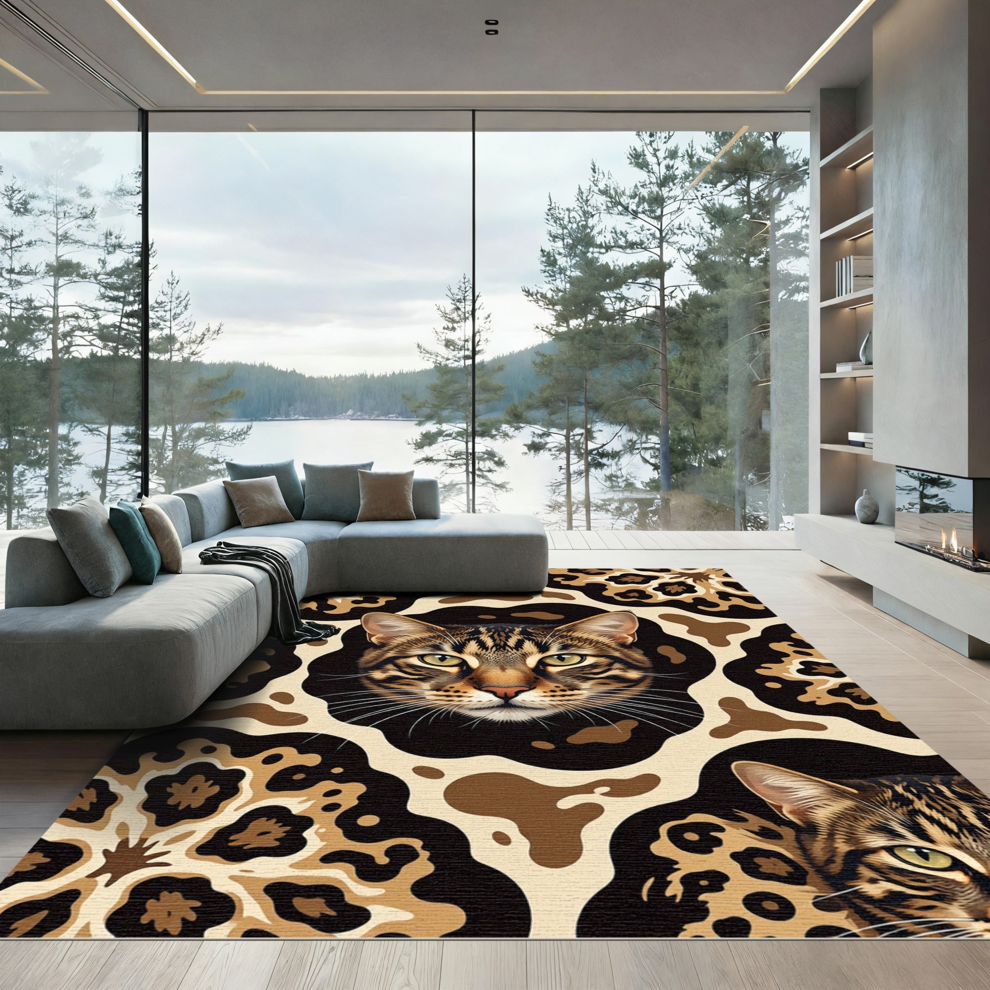 Brown Feline Leopard Spot Abstract Art Rug