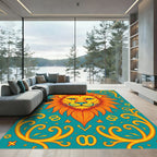 Bright Orange Lion Teal Graphic Rug