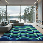 Modern Blue and Green Wavy Lines Rug