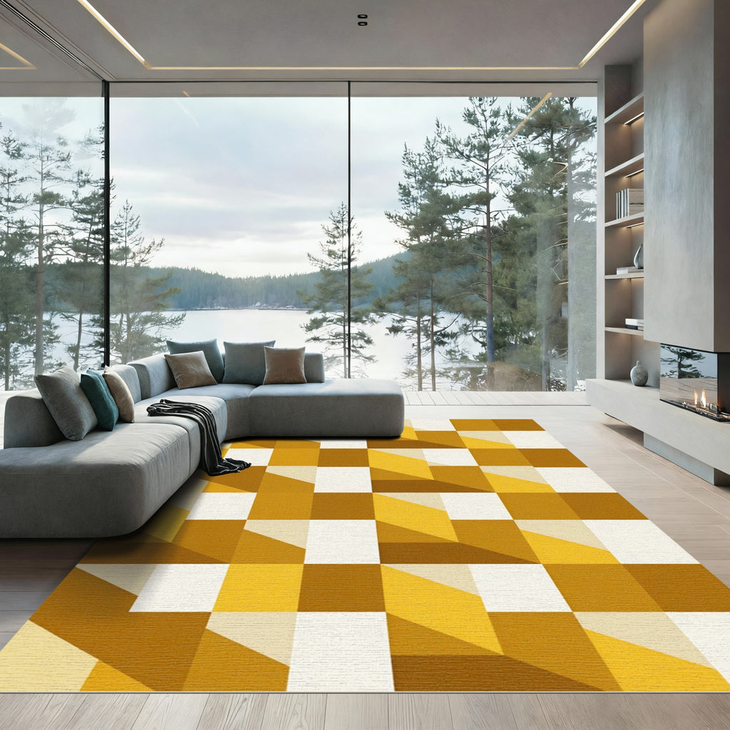 Dazzling Golden Geometric Illusion Rug