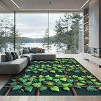 Lush Green Tropical Foliage Trellis Rug